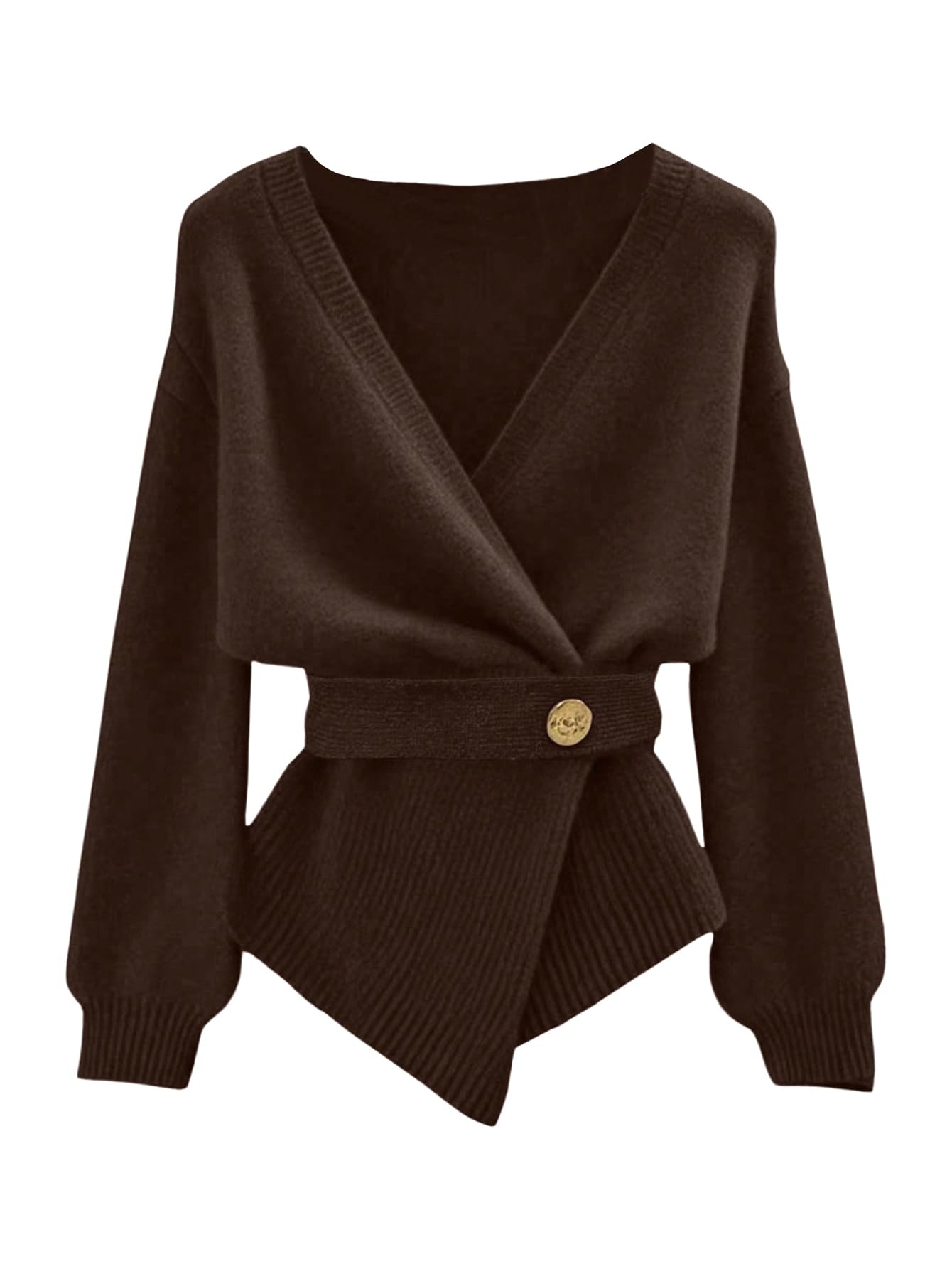 GORGLITTER Womens Wrap Cardigan Deep V Neck Long Sleeve Dressy Sweater Business Casual Outfits