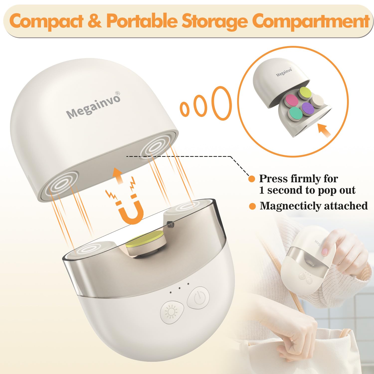 Megainvo Lima Unghie Neonato Elettrico Rechargeable Tagliaunghie Neonato Bambini Taglia Unghie Neonati con Luce & Rettifica Testine Deposito, Lima elettrica per unghie per Neonati Kit Unghie Neonato