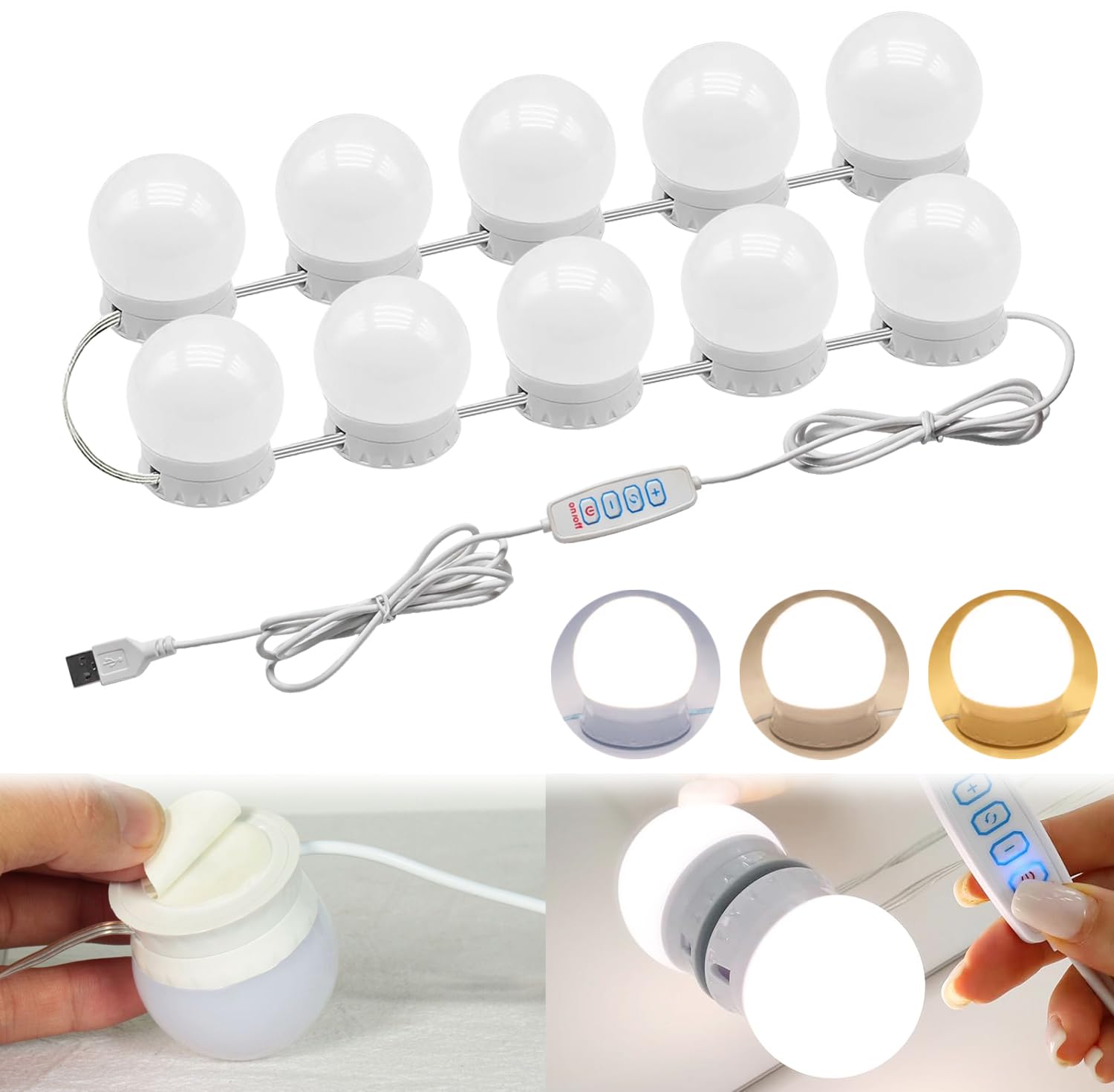 Photo 1 of DLOMT LED Vanity Lights for Mirror,10 Dimmable Bulbs,3000K 4500K 6500K & Brightness Adjustable,Hollywood Mirror Lights for Makeup Dressing Room