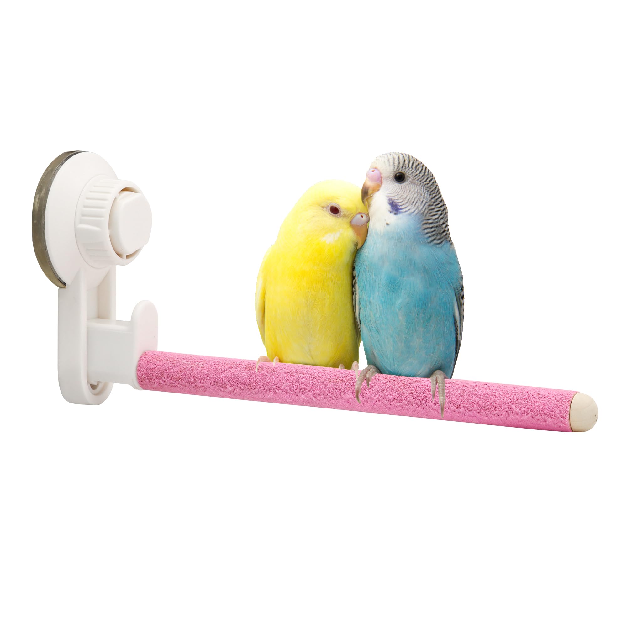 Suction Cup Bird Perch,Wooden Parrot Window/Mirror/Car/Travel/Shower Perches Stand Quartz Portable Parakeet Grinding Stick Training Toys for Small and Medium Birds(Pink)