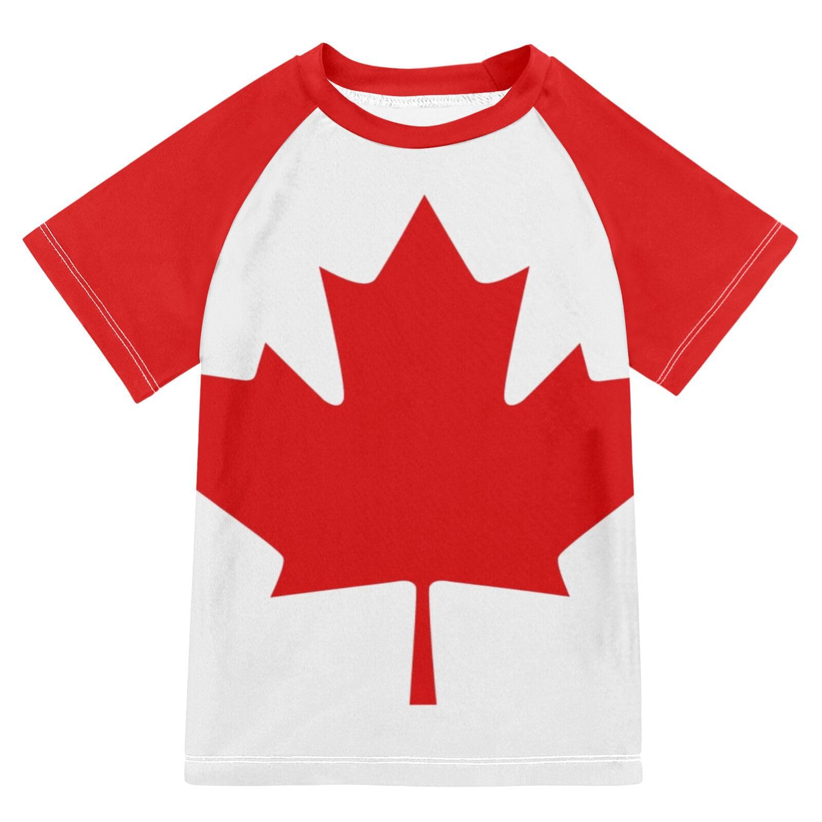 Aflyko Patriot Boys' Swim Shirt Canada Flag Red Maple Rash Guard Beachwear Sun Protection Fishing Hiking Camping Surfing Swimming Toddler Infant Summer Daily T-Shirt, 4T