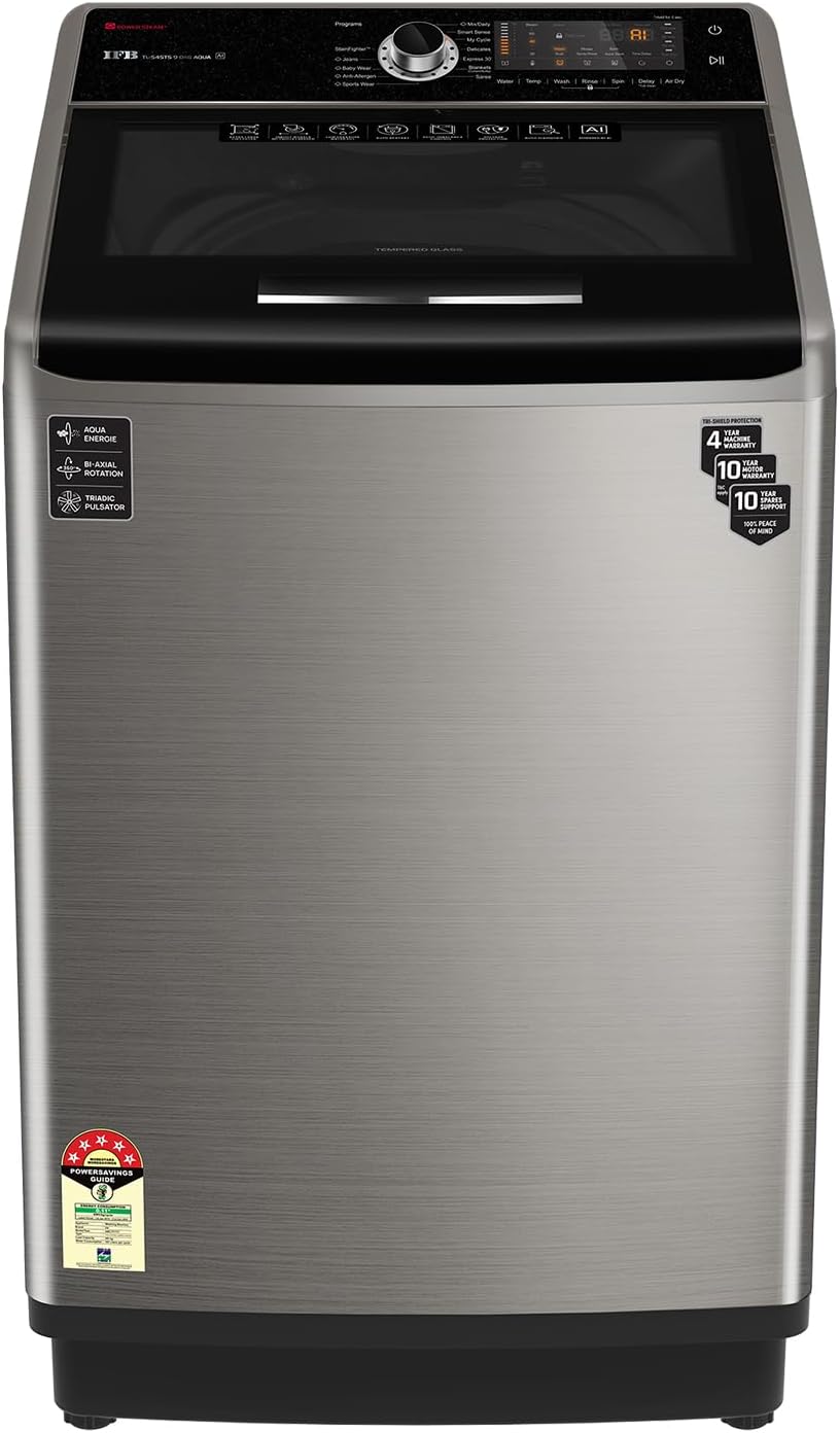 IFB 9 Kg 5 Star AI Powered Fully Automatic Top Load Washing Machine Appliance Aqua Conserve (TL S4STS 9.0 Kg Aqua, Silver, 2X Power Steam, 4 Years Comprehensive Warranty)