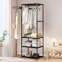 Arara Cabideiro Organizador 3 Prateleiras Estante Suporte Multiuso Organizaçao Casa Quarto Closet Loja Preto