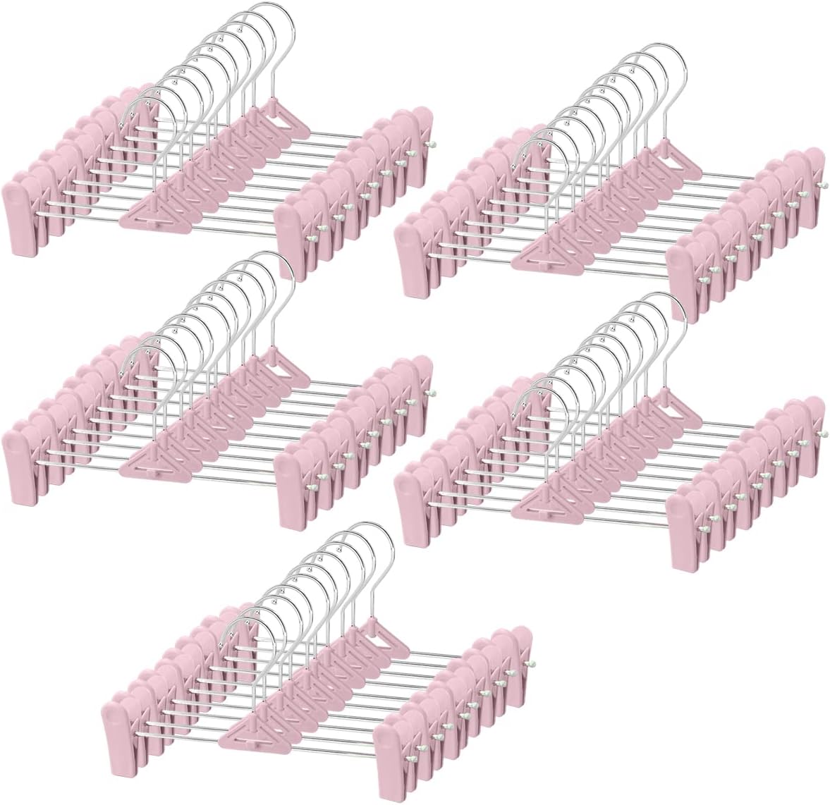 Skirt & Pant Hangers with Clips for Women - 50 Pack Space Saving Stackable Skirt Hangers with Clips - Non-Slip, Adjustable for Kid, Adult, Men, Children, Baby, Pink