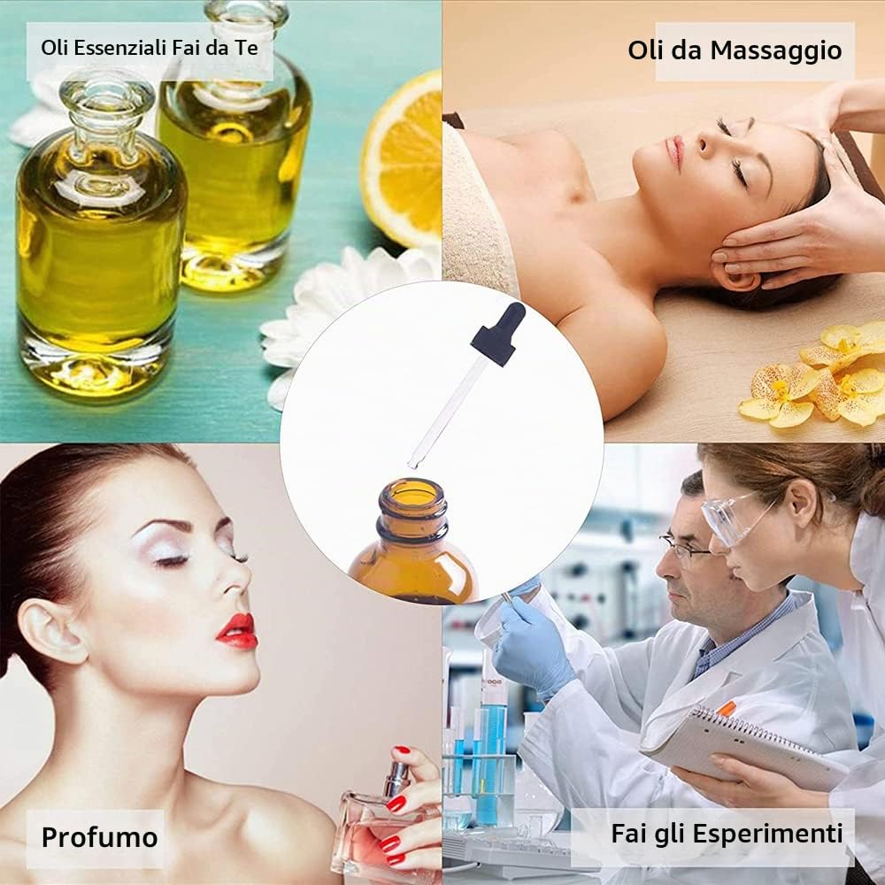 YBCPACK Confezione da 24 flaconi contagocce in vetro ambrato da 1 oz (30 ml) con pipetta di vetro, 24 etichette, 1 penna e 4 imbuti, profumi, aromaterapia e laboratorio chimico