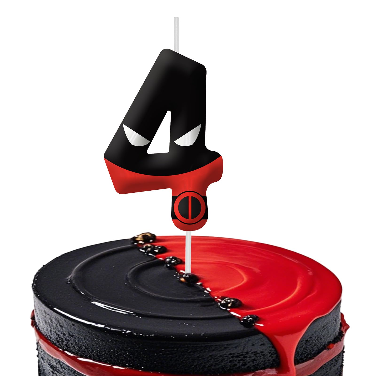 Red Black Themed Birthday Candles for Cake, Number 4th Candle, Happy Birthday Cake Topper for Boys Girls, Cartoon Themed Birthday Party Decorations Supplies Gifts