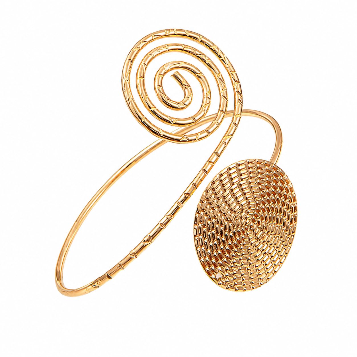 Gold Spiral Arm Cuff Bracelet for Women | Adjustable Boho Upper Arm Band Combo | Vintage Statement Jewellery for Party, Festival, Beach, Vacation, Resort, Western Outfit Styling-image-42
