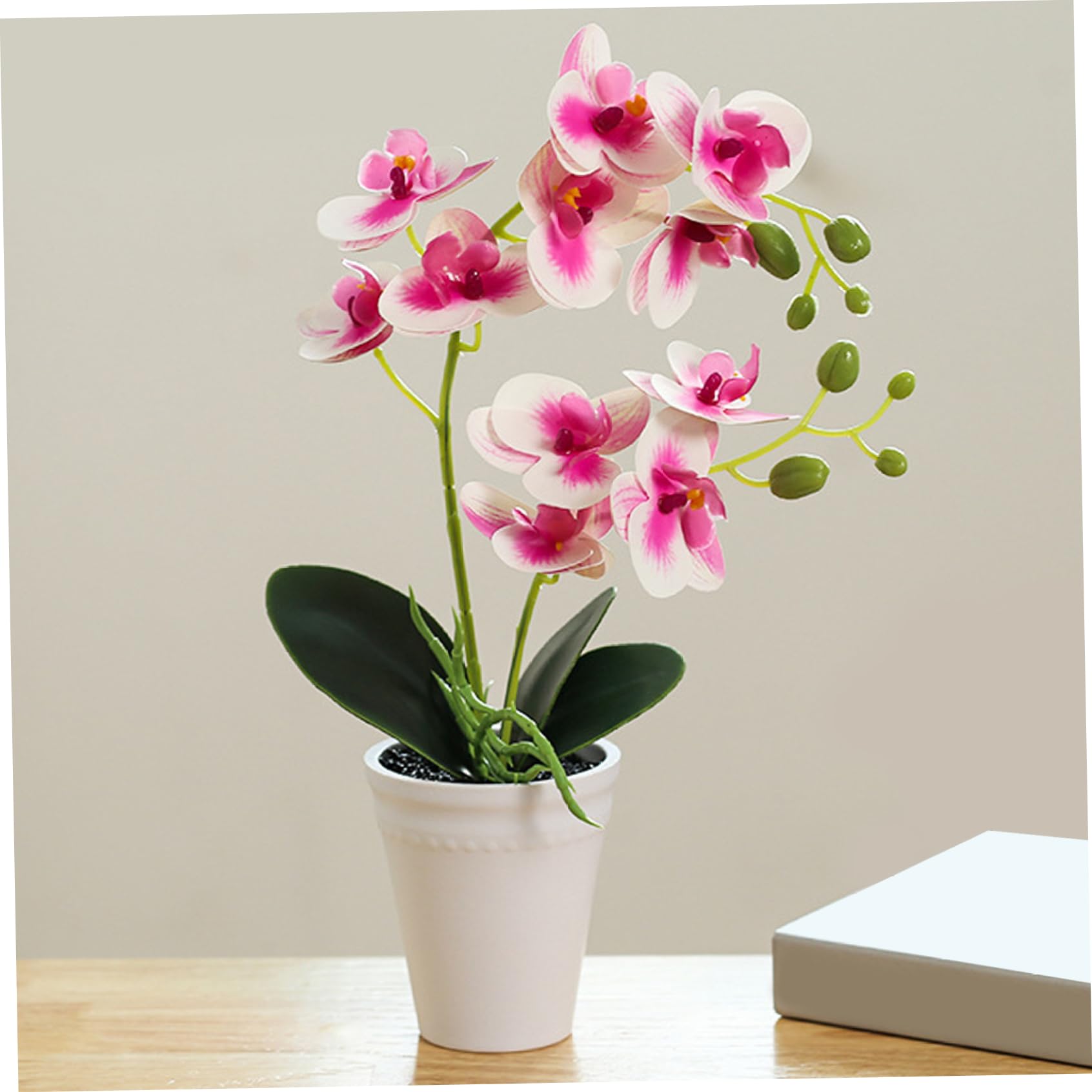 Comebachome Orchid in Pot Realistic 16inch Faux Orchid Decorative Artificial Vivid Vibrant Plant for Home Office Wedding, White + Purple, Decor