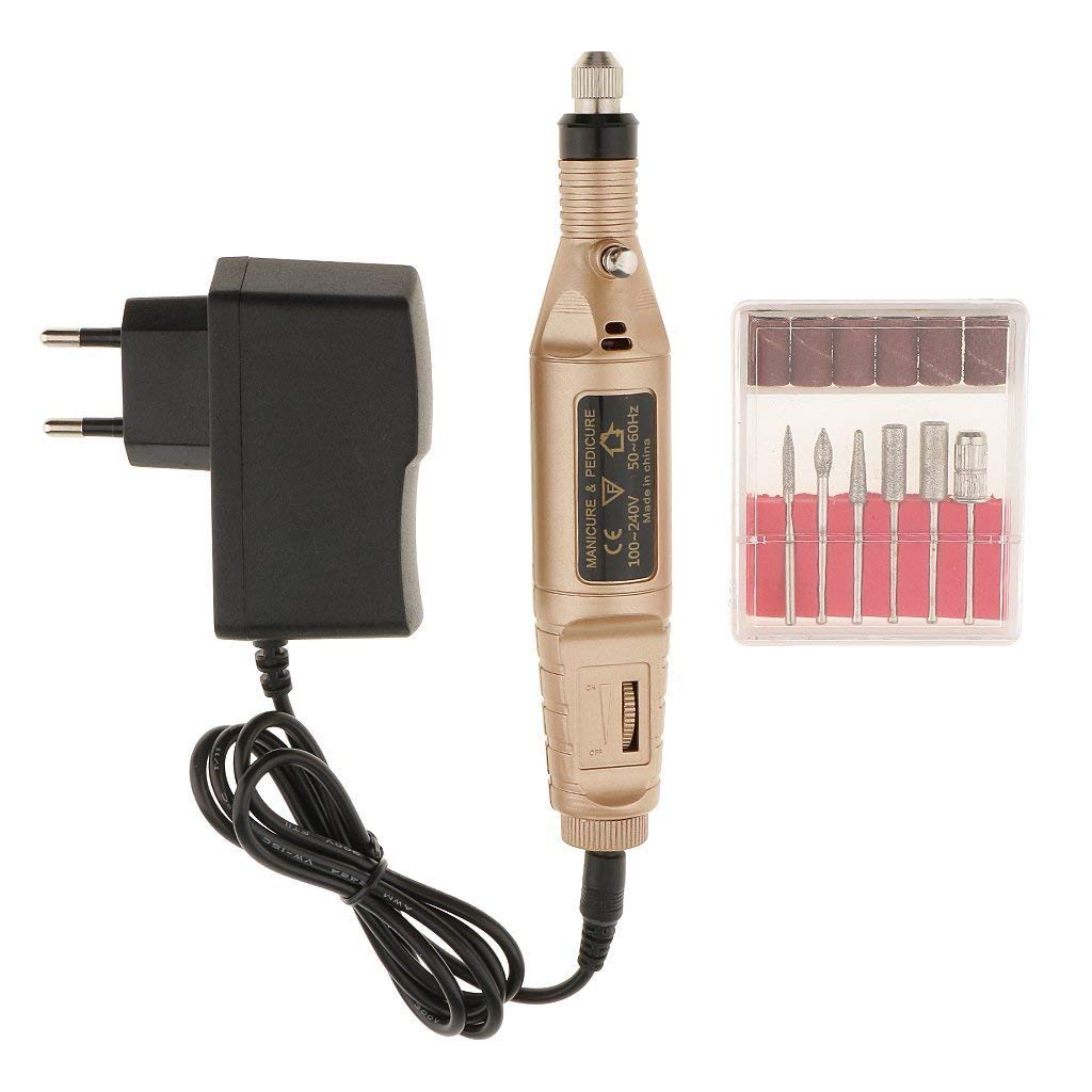 MAYCREATE® Protable Mini Electric File Nail Drill Manicure Machine Kit Set EU Plug Golden Remove Nail Polish Random Colour