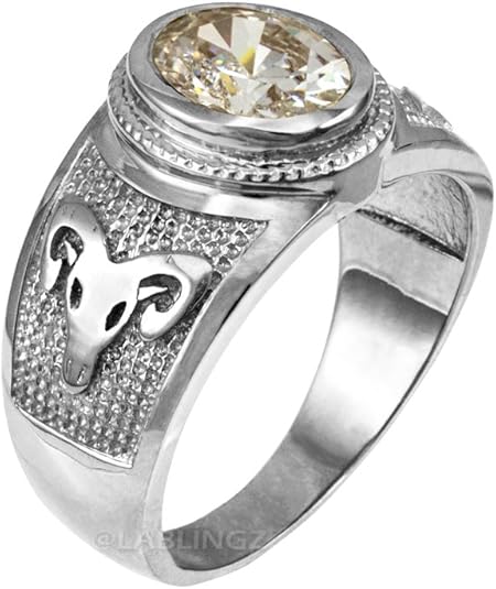 14K White Gold Aries Zodiac Sign April Birthstone Clear CZ Ring
