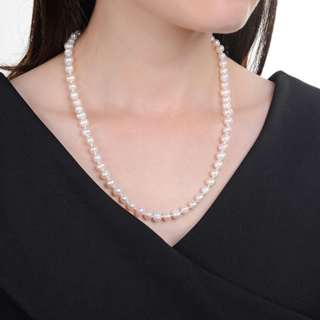 Authentic Natural Grade A Potato Round White Cultured Freshwater Pearl Necklace 16 Inch 18 Inch Women Jewelry Anniversary Birthday Mother Gifts