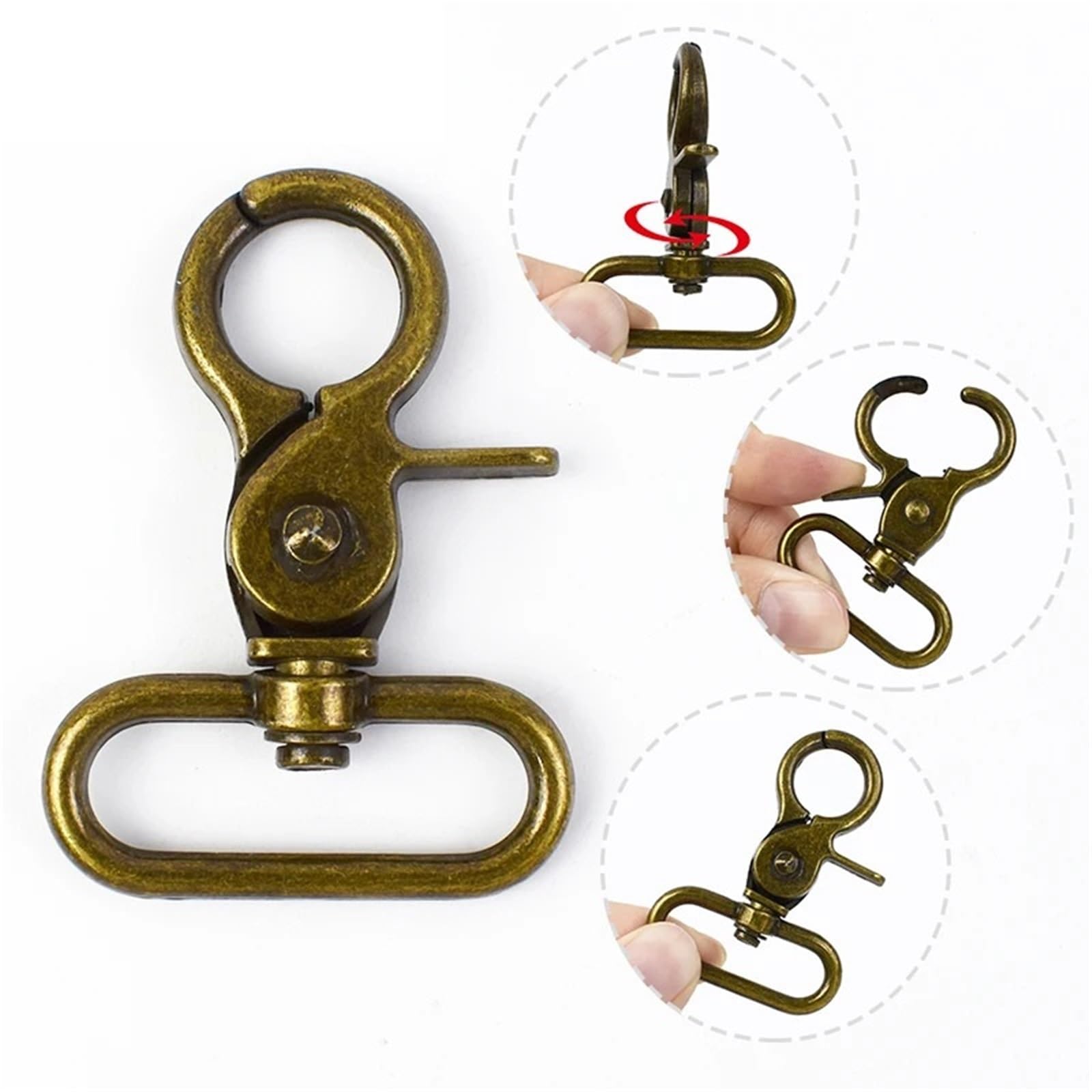 Metalowe obrotowe karabińczyki | Wielokolorowe obrotowe karabińczyki 20-50 mm do breloka do torby obroża dla zwierzęcia(Lightgold,38mm-10Pcs)