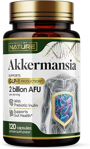 Built by Nature Akkermansia Muciniphila - Suplemento probiótico - 2 mil millones de AFU - Apoya GLP-1, salud intestinal inmune y digestiva - 120