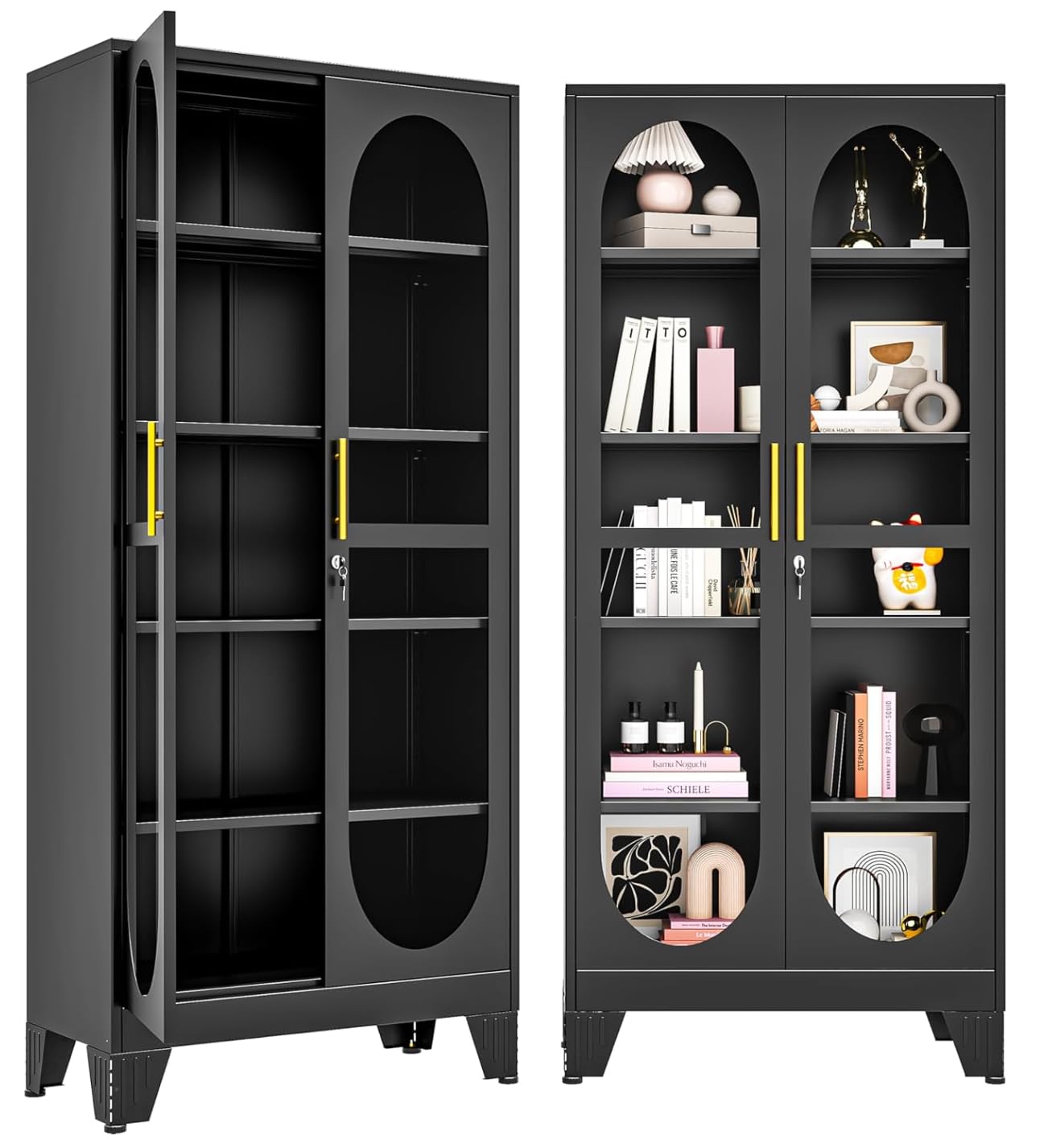 Display Cabinet with Glass Door, 71" Tall Storage Cabinet with 4 Adjustable Shelves, Metal Curio Cabinet Multi-Purpose Display Case for Collectibles Living Room/Bedroom/Kitchen/Bar