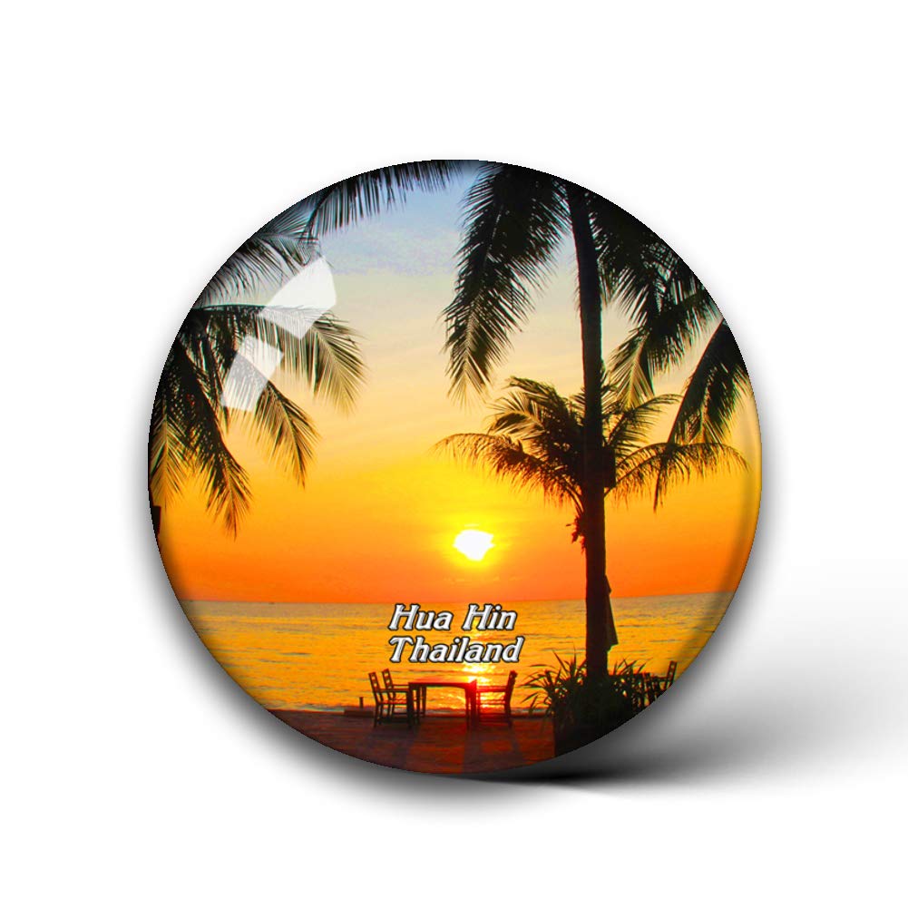 Jollin Thailand Beach Hua Hin Fridge Magnets Clear Crystal Glass for Refrigerator City Travel Souvenirs Funny Whiteboard Home Decorative Sticker Collection Gifts Round Magnet