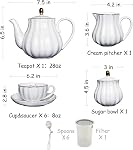 Sweejar Porcelain Tea Sets British Royal Series, 8 Oz Cups & Saucer Service for 6, with Teapot Sugar Bowl Cream Pitcher Teaspoons and Tea Strainer for Tea/Coffee (White)