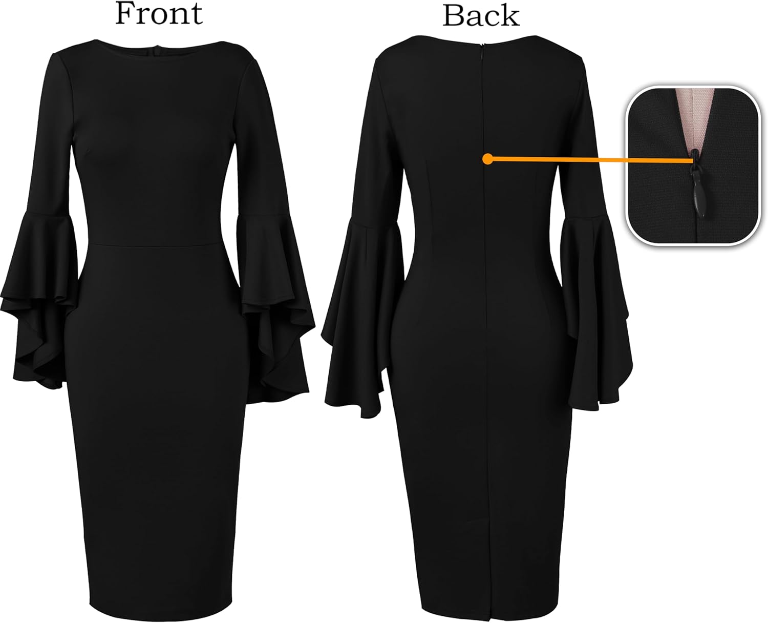 VFSHOW Womens Ruffle Bell Sleeves Cocktail Party Wedding Guest Slim Bodycon Graduation Birthday Party Pencil Sheath Dress - Image 4