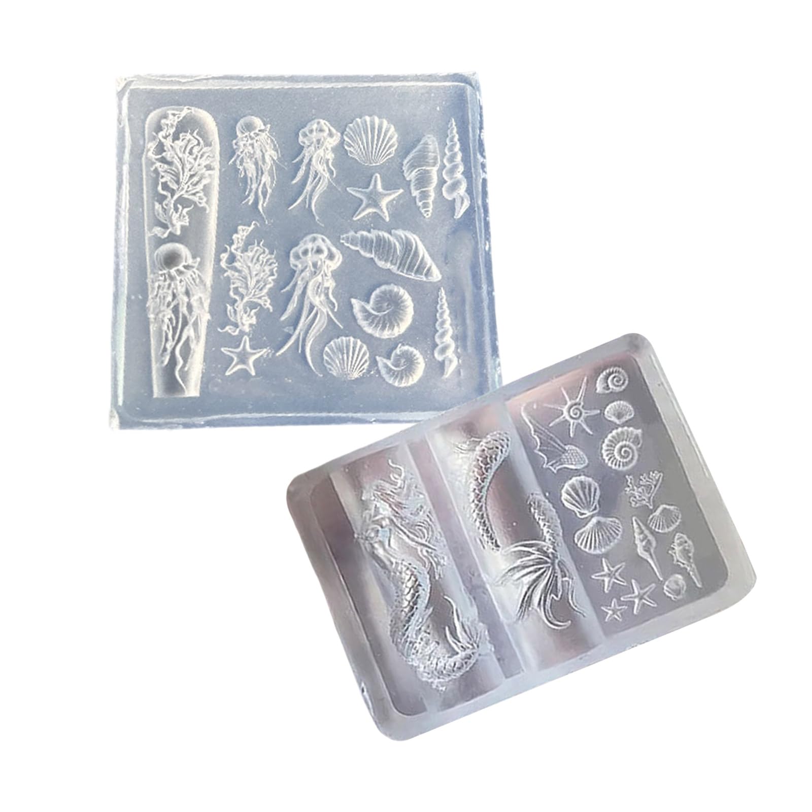 Lot de 2 décorations en silicone sur le thème de l'océanique avec des sculptures détaillées de créature marine pour ongles en silicone de qualité alimentaire