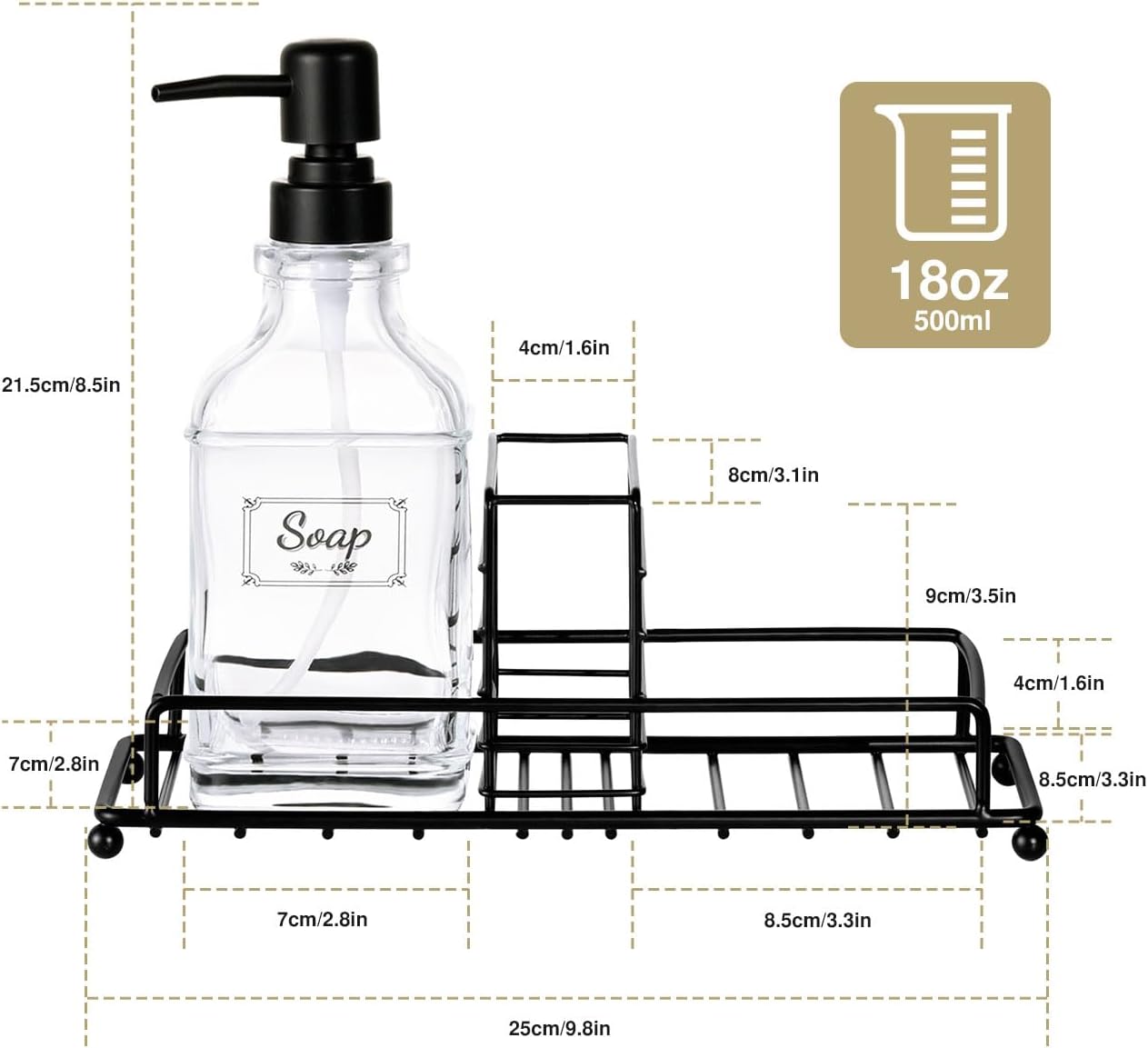 Shinowa Kitchen Soap Dispenser Set, Hand and Dish Soap Dispenser with Tray, 2-Pack Thick Glass Dish Dispenser for Kitchen & Bathroom, Soap and Lotion Dispenser Set Kit with Pump - Image 5