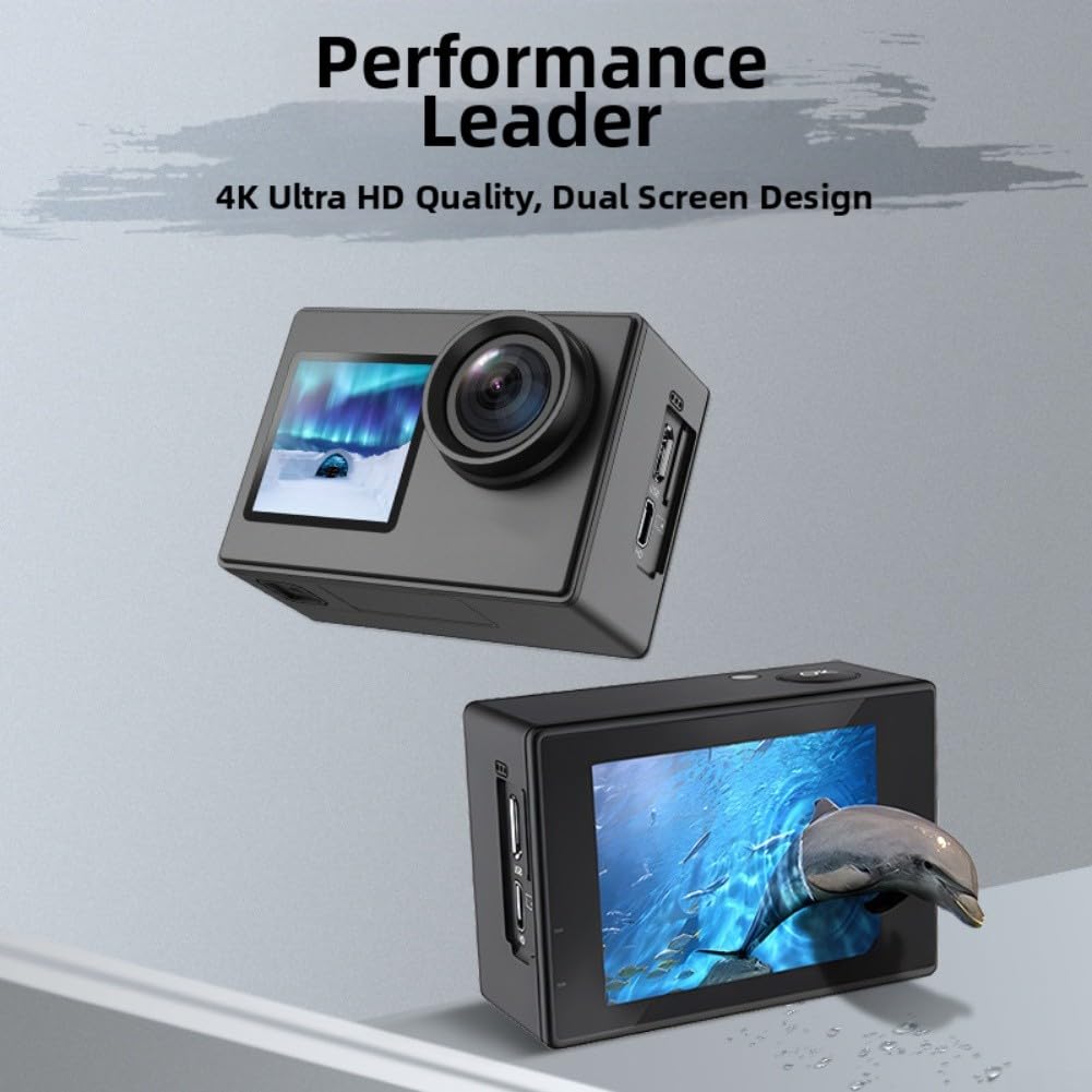 Action Camera, SJ4000 Dual Screen 4K Fotocamera Sportiva con Custodia Impermeabile, Ultra HD Dashcam Per Moto Ciclismo Subacquea