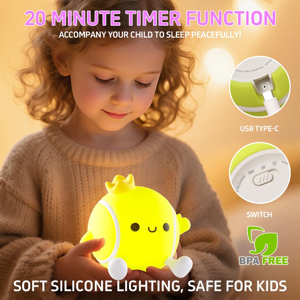 Cute Tennis Night Light, Nursery Night Lamp for Breastfeeding Squishy Silicone LED Night Lamp - Image 2