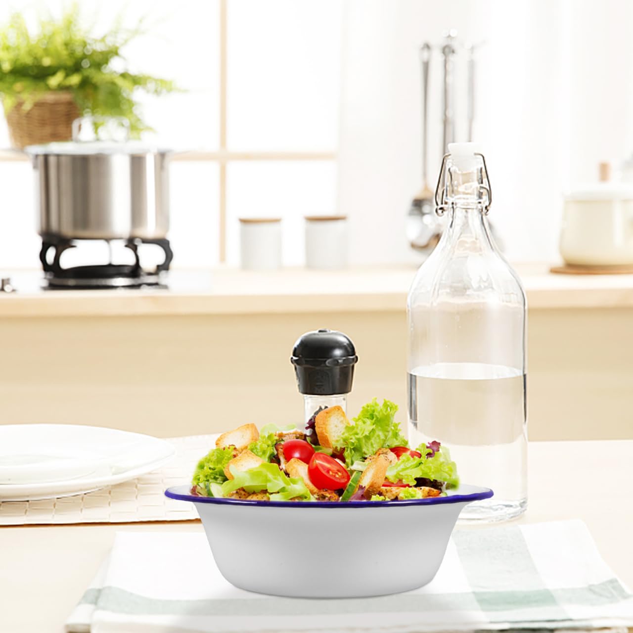 BESTonZON Bol En Émail Épaissir Le Bassin En Émail Bol En