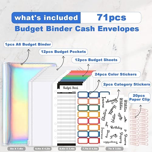 Miniatura 2 de Carpeta de presupuesto, organizador de dinero A6 de piel sintética para efectivo, 12 carpetas de presupuesto con sobres con cremallera, 12 hojas de