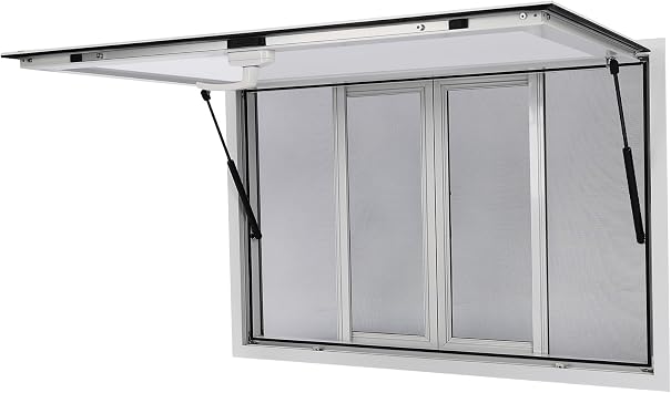 DYRABREST 45" x 30" Concession Window Awning Food Truck Service Window Pass Through Window with 4 Horizontal Sliding Screen Windows and Drag Hook, Aluminum Alloy Serving Window for Food Trucks