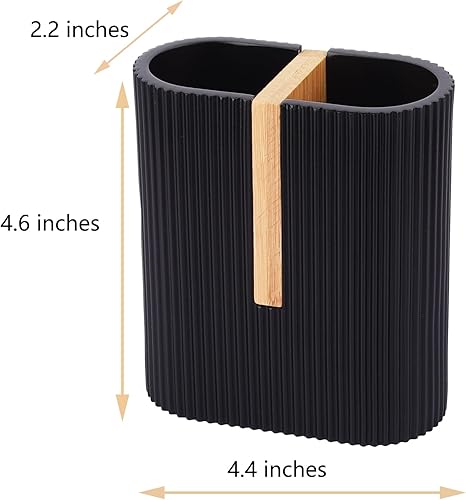 Miniatura 6 de rejomiik Soporte para cepillos de dientes negro mate, soporte eléctrico para cepillos de dientes para baños, cepillo de dientes de bambú y