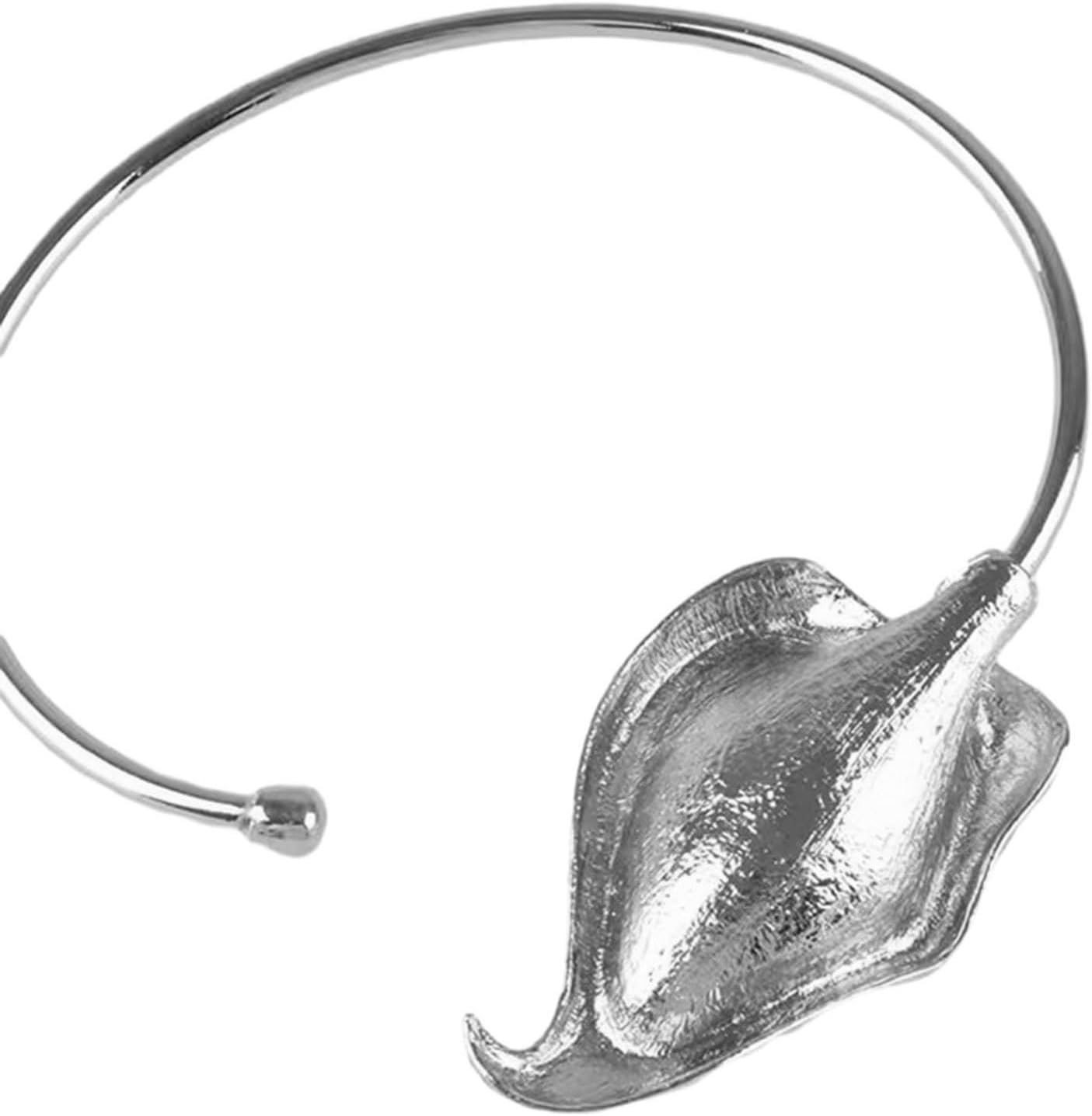 Exaggerated Pleated Metal Open Choker Necklace Stylish Metal Flower Choker Necklace Women's Party Neckchain Accessory, Silver