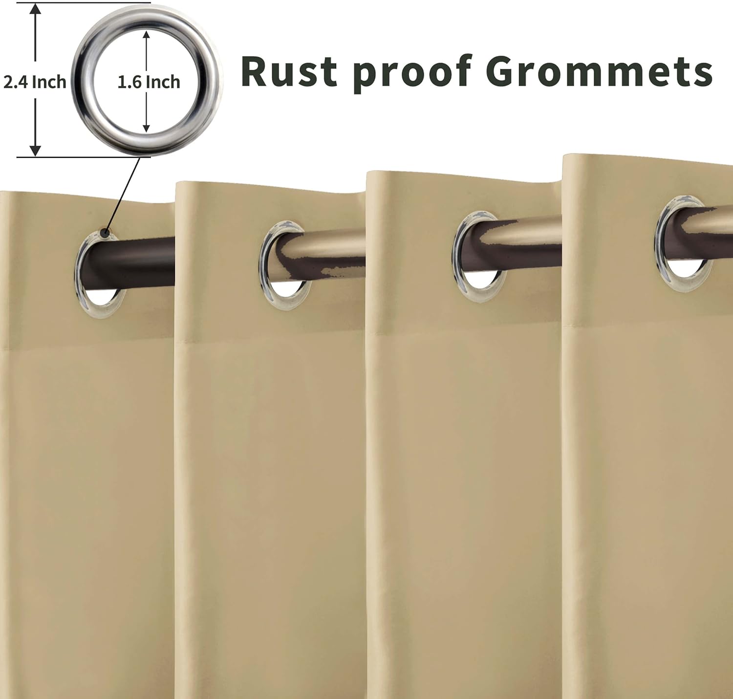 OutdoorLines Waterproof Indoor Outdoor Curtains for Patio-Privacy Sun Blocking Grommet Curtain Panel Weatherproof, UV Resistant Curtains for Gazebo, Front Porch, Pergola Beige 52W x 84L Inch 1 Piece - Image 2