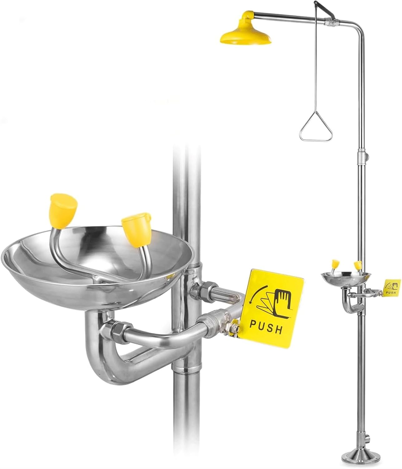 Emergency Eye Wash Shower Station - Stainless Steel Multi-Functional Safety Equipment for Outdoor Factory and Lab Use,