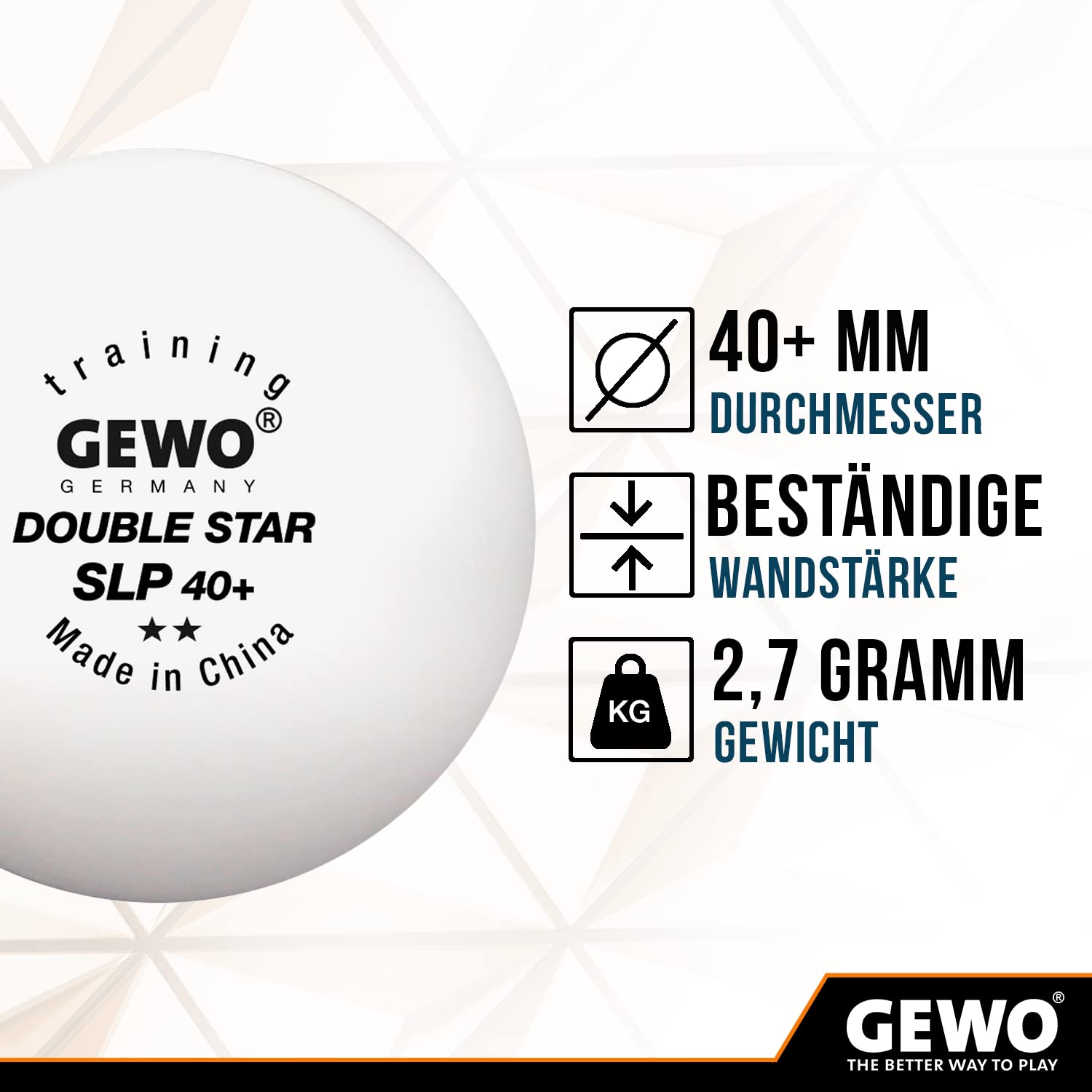 GEWO Select PRO - Palline da ping pong con 3 stelle, in plastica 40+, con cucitura, certificate ITTF, 3 palline da ping pong professionali di alta qualità, bianco, 40 mm, bianco