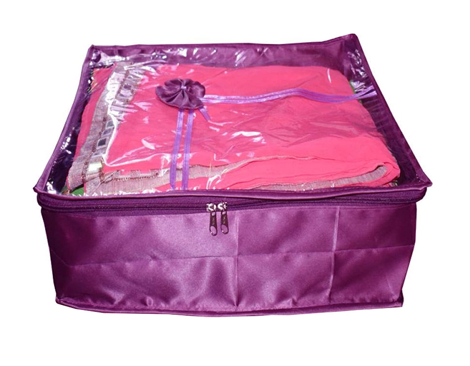 atorakushon Set di 12 sacchetti in tessuto satinato, con finestra trasparente, extra large, organizer per abiti da guardaroba (viola)