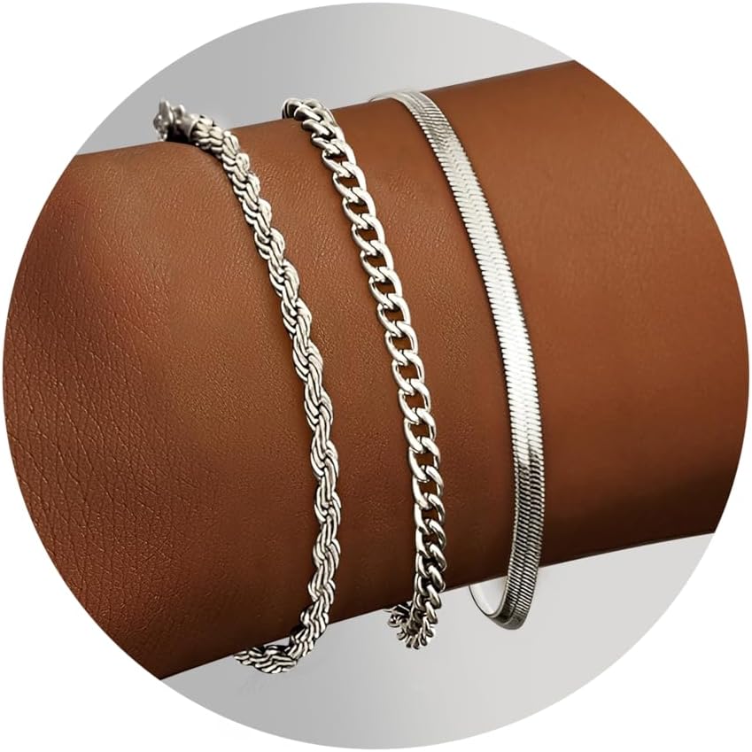 โ Silver Bracelet For Women Sterling Silver Clip Bracelets For Womens 14K Gold Bracelet For Women Layered Chain Bracelet Set Adjustable Womens Bracelet Silver Jewellery For Women Girls