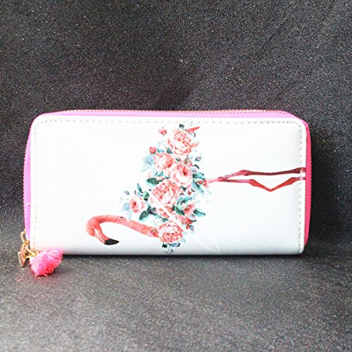 Timlee Cute Rainbow Unicorn Long Wallets Long Purse Flower Flamingo Wallet For Girls Christmas Gift Women with Pink Tassels(Flamingo White)4
