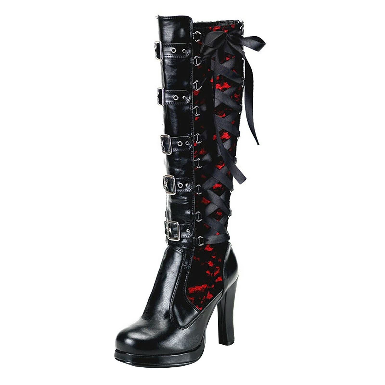 Botas de Invierno Mujer Zapatos Atados Cruz Boots kneeth Cuero Cosplay Gótico Mujeres Fashion Plataforma inclina Las Botas de Las Mujeres