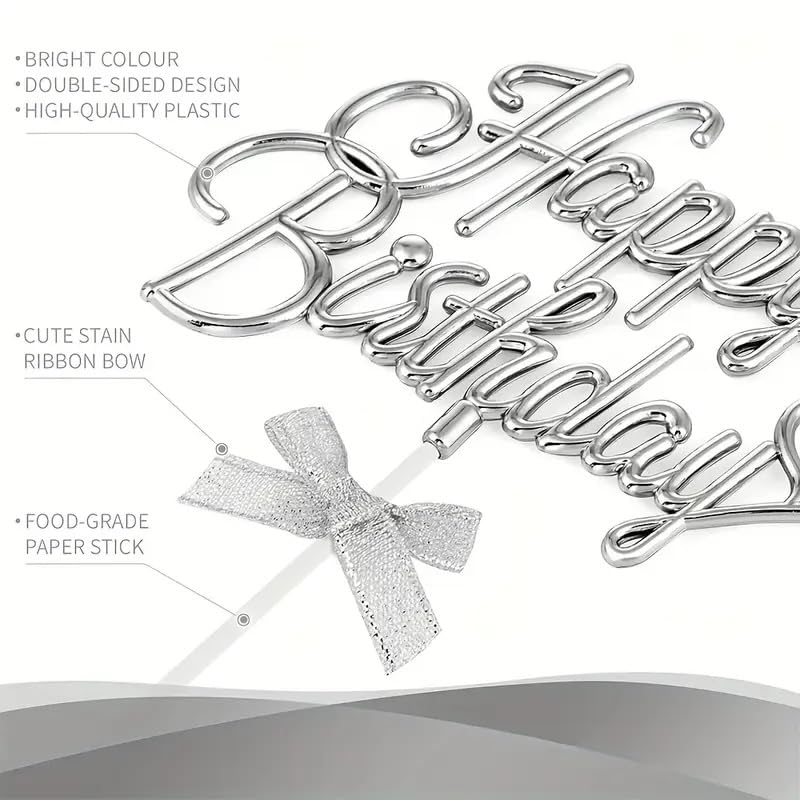 AMFIN® Happy Birthday Cake Toppers Set for Birthday Cake Supplies Decoration Accessories/Decorating Items - Silver - Image 3 thumbnail