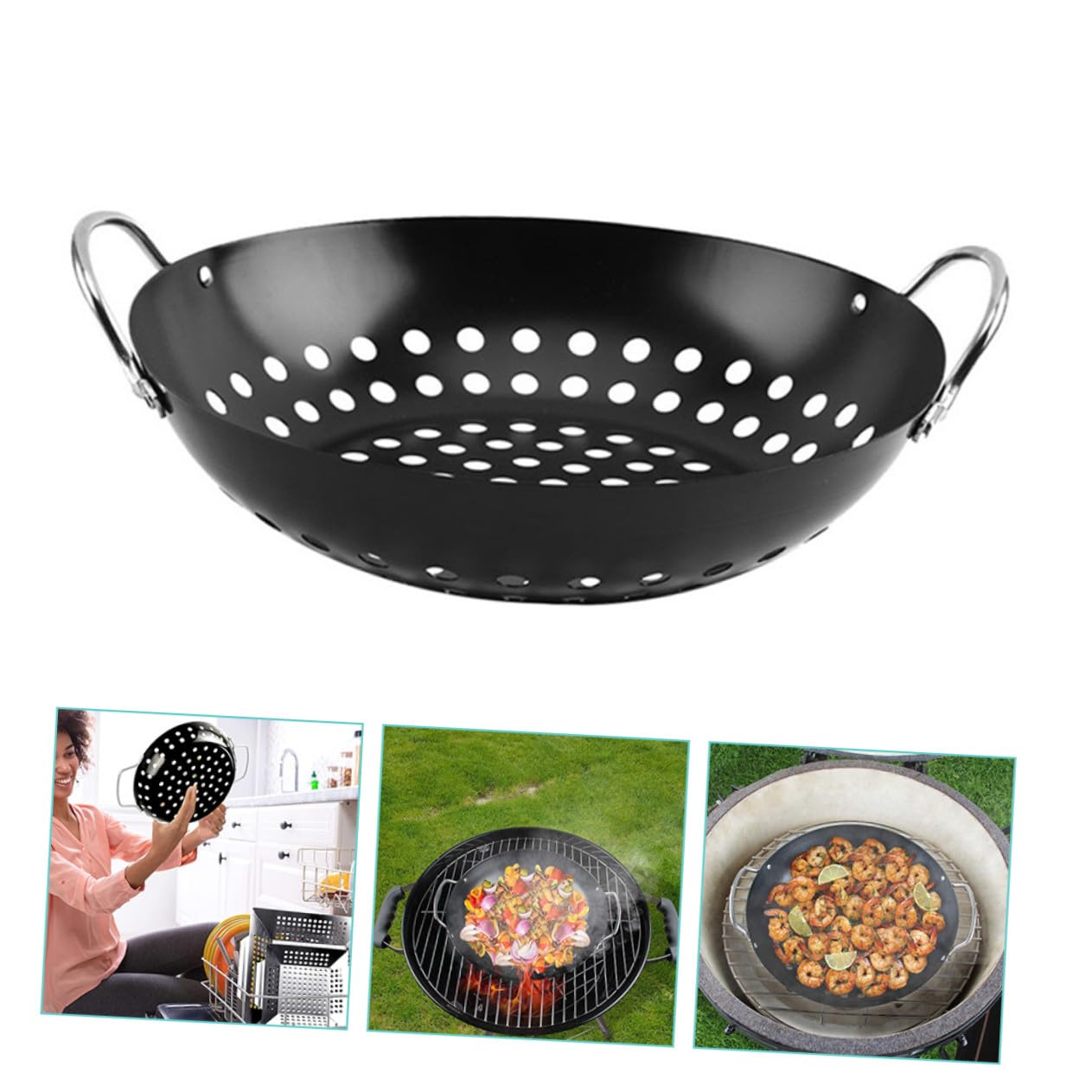 Mikikit Cestello Per Griglia Antiaderente e Wok Multifunzione Per Barbecue, Accessorio Pratico Per Grigliate All'aperto e Buffet, Resistente e Facile Da Pulire