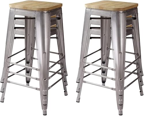 Miniatura 199 de GIA Taburete de mostrador sin respaldo de 24 pulgadas, cantidad de 4, bronce con asiento de madera clara Negro -,Café,Gris,gris, (Gun