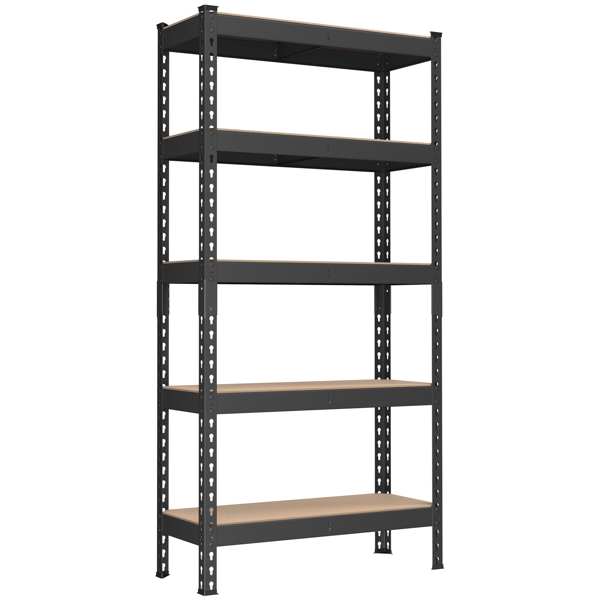 SONGMICS Estantería de 5 Niveles, Estantería de Almacenamiento, Montaje sin Tornillos, Estantes Ajustables, 30 x 75 x 150 cm, Carga de 875 kg, para Garaje, Cobertizo, Bodega, Negro GLR300B01