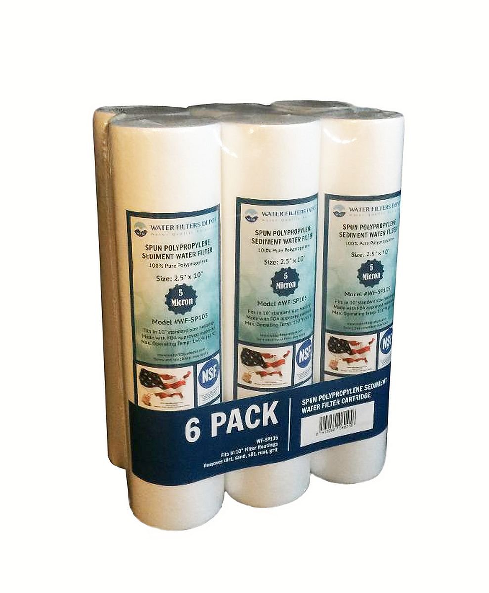 WFD, WF-SP105 2.5"x10" 5 Micron Sediment Water Filter Cartridge, Spun Polypropylene, Fits in 10" Standard Size Housings of Undersink RO or Filtration