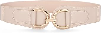 SANSTHS Vintage Women Stretchy Wide Belt Chunky Buckle Elastic Wide Waist Belts for Dresses Coats