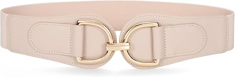 SANSTHS Vintage Women Stretchy Wide Belt Chunky Buckle Elastic Wide Waist Belts for Dresses Coats