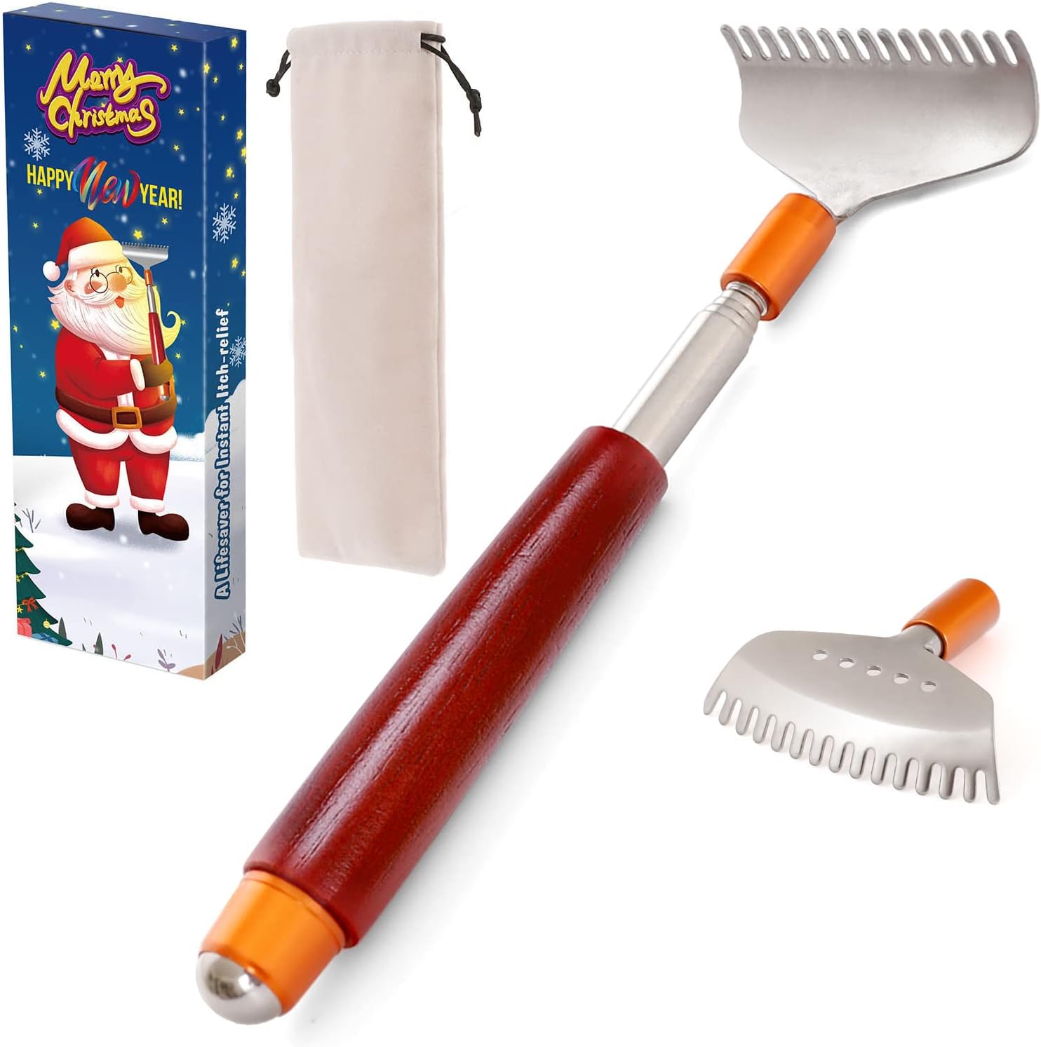 Back Scratcher with 2Pcs Detachable Heads (Gift Box & Bag), Long Back