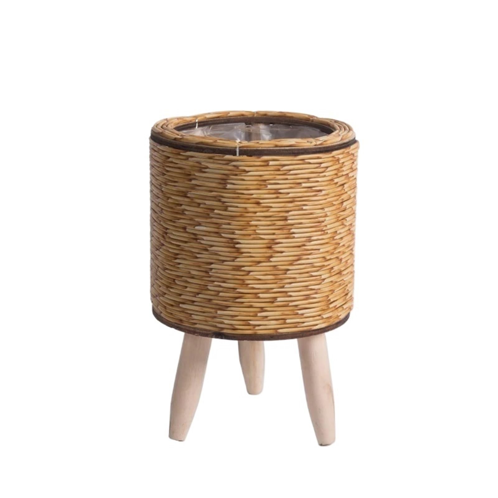 DUNSBY Woven Planter Rattan Flower Pot Hand Woven Shelf Planters Plant Stand Holder Basket Garden Decor Home Storage(E)