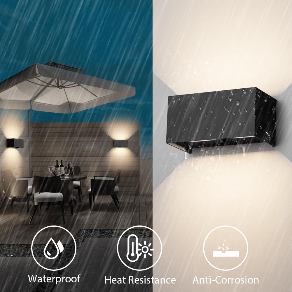 Klighten 24W LED Wandleuchte Innen/Außen,2PCS Außenlampe Außenleuchte 4000K,IP65 Aussenleuchte Wand UP Down,Außenwandleuchte wandleuchte innen Mit Einstellbar Abstrahlwinkel Naturweiß,Schwarz