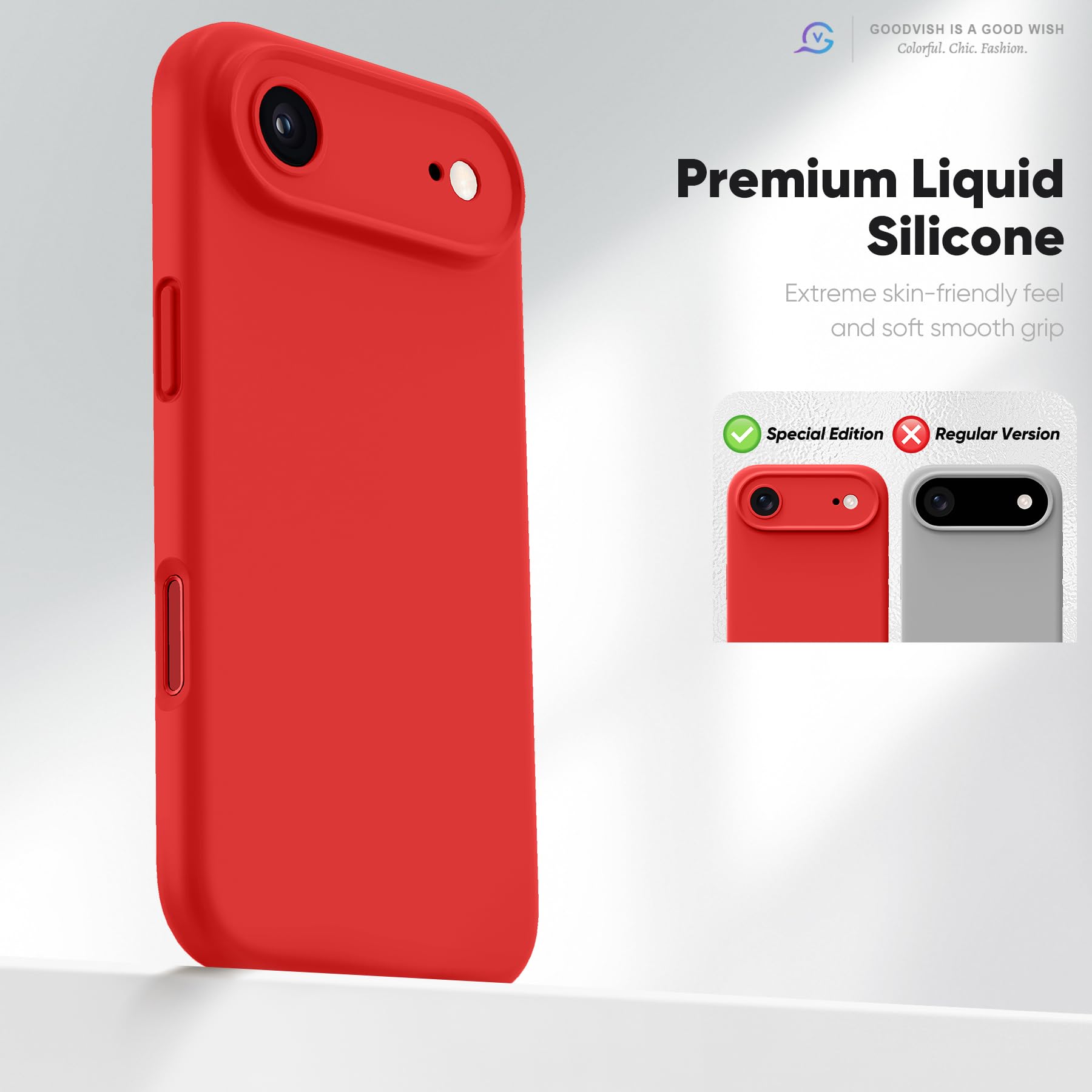 GOODVISH 3 in 1 Silicone Cover per iPhone Air 6.5", Custodia con 2x Vetro Temperato [Pulsante Controllo Fotocamera] 360° Protezione Anticaduta Case per Cellulare Antiurto Resistente, Rosso