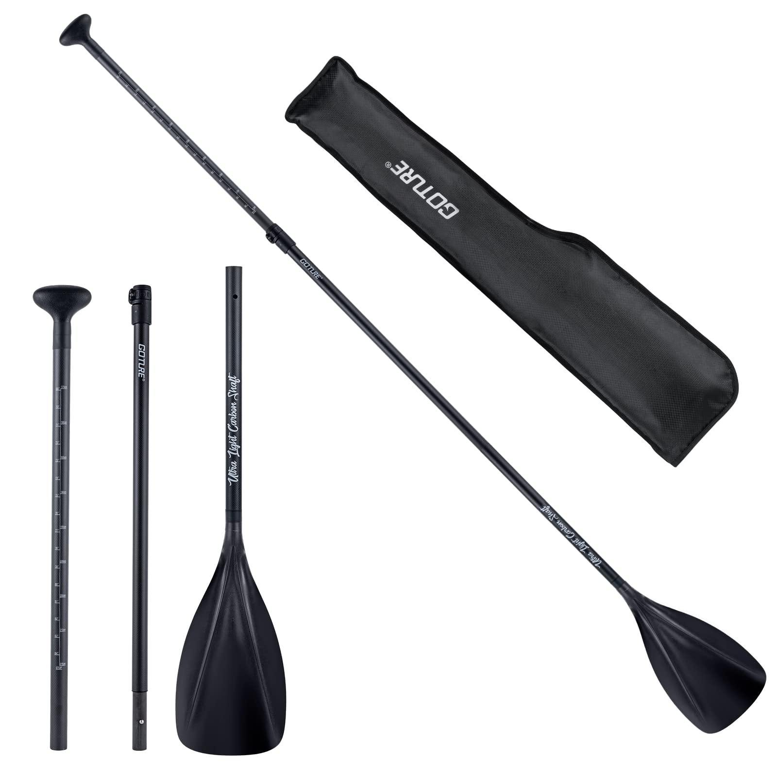 Carbon Fiber Paddles Lightweight, SUP Paddles, Adjustable Carbon Shaft 3-Piece, 67’’ - 85’' Stand-up Paddle Oars for Paddleboards with Carrying Bag