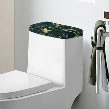 Toilet Tank Cover Only Green Marble Toilet Seat Butterfly Gold Marble Print Toilet Tank Protector Cover with Elastic Bottom Washable Replacement Toilet Cover for Bathroom